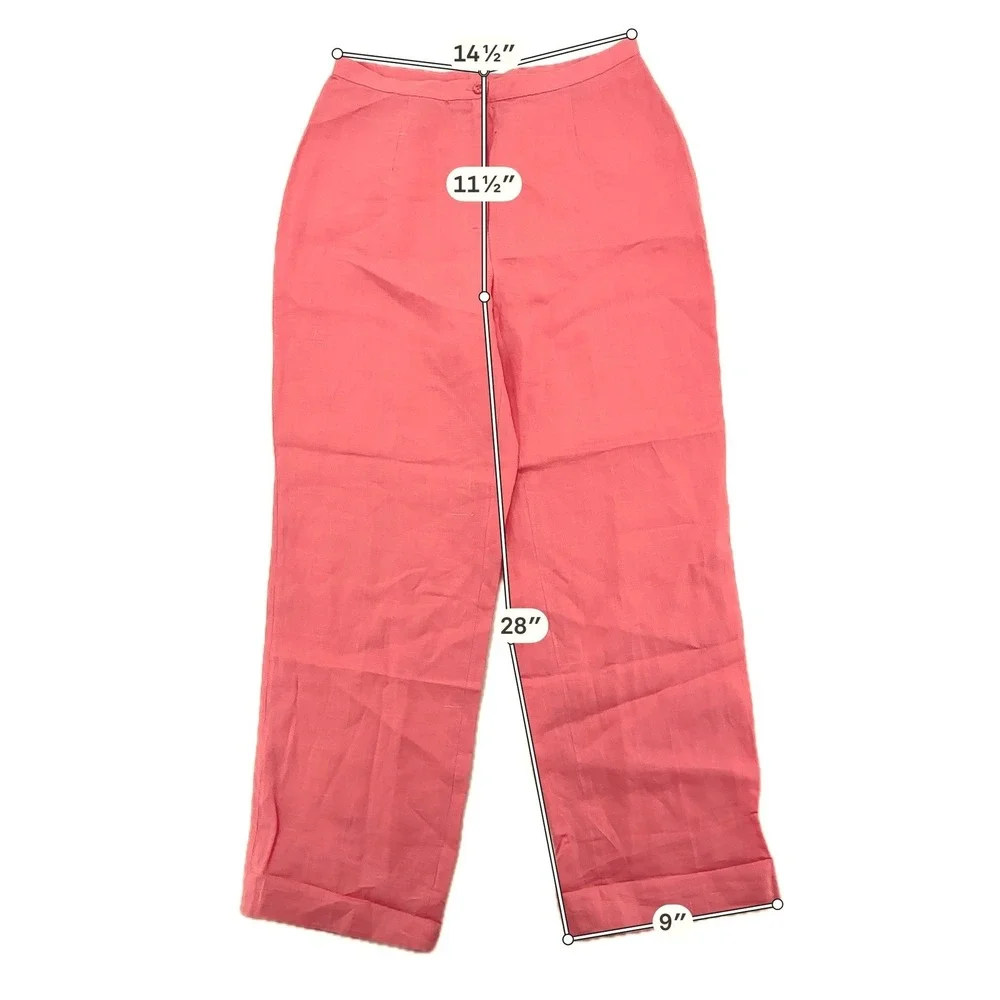 90s DinaK Tailored Linen Trousers Womens M Coral Pink High Waisted Straight Leg